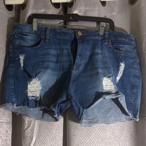 Forever 21 Dark Blue Ripped Jean Shorts